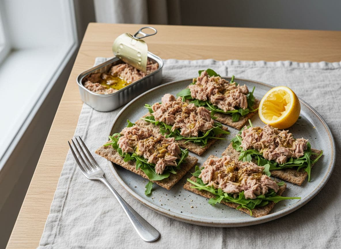 Tinned Tuna on Crispbread with Rocket and Lemon