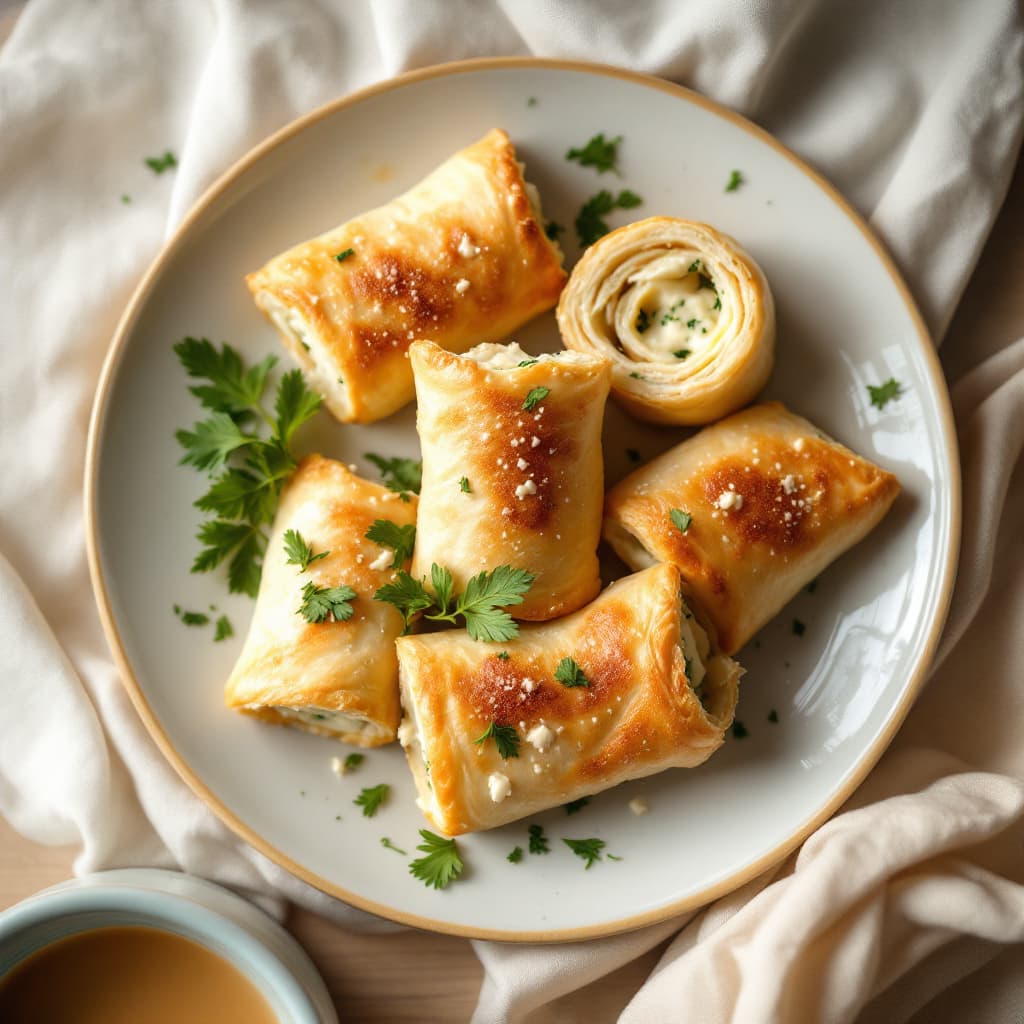 Turkish Borek Rolls with White Cheese and Parsley