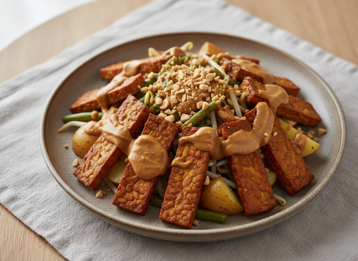 Vegan Gado Gado with Tempeh, Tofu and Peanut Sauce