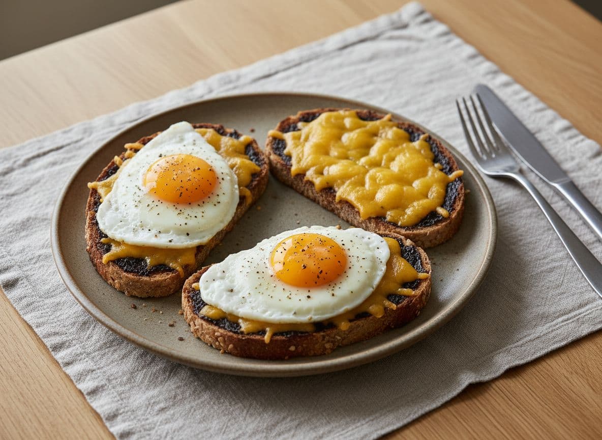 Yeast Extract, Cheese and Fried Egg Toast